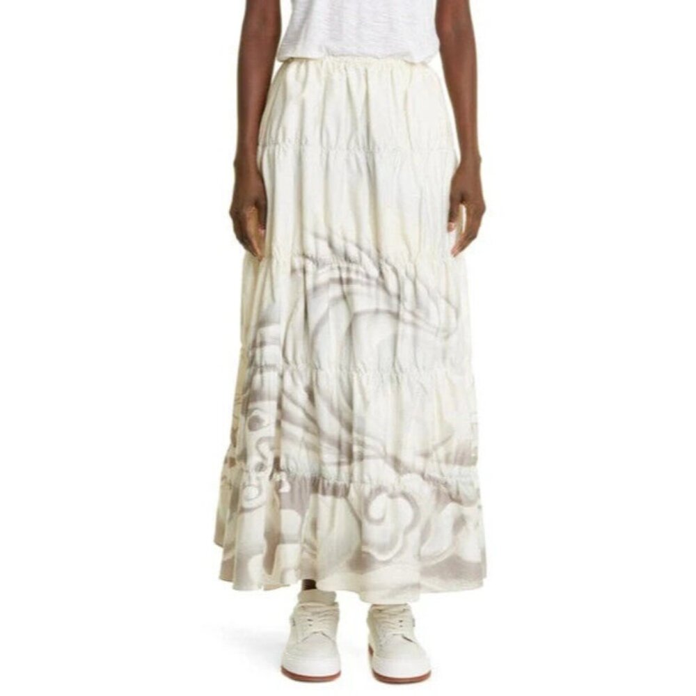 ERL Off White Cotton Poplin Maxi Skirt Pockets Surf Print Women's XS New $940